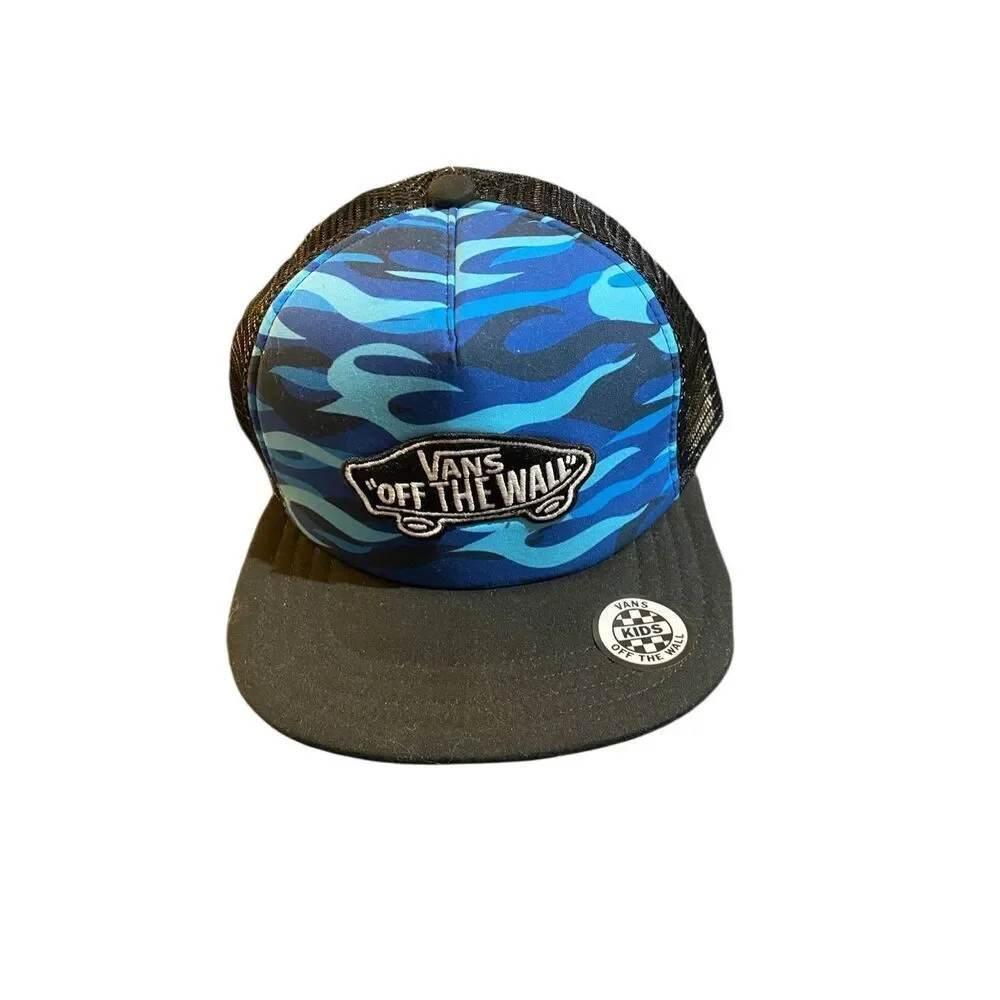 NWT vans boys, classic Patchwork, black and blue snapback trucker baseball hat